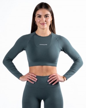 Alphalete Amplify LS Crop Donna Magliette Grigie | 84YITHRXQ