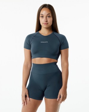 Alphalete Amplify V-Neck Donna Camicie Blu | 97OBPUIXD