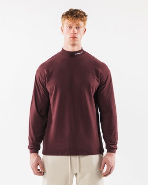 Alphalete Brushed Core Mock Neck LS Uomo Camicie Bordeaux | 95NXLHVYS
