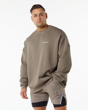 Alphalete Classiche Crew Uomo Felpa Beige | 69CXVUPRZ