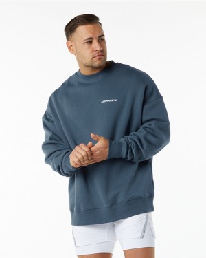 Alphalete Classiche Crew Uomo Felpa Blu | 64PYJXWAV
