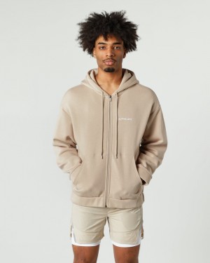 Alphalete Classiche Full-Zip Uomo Giacche Beige | 49CGEHNAI