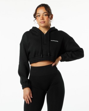 Alphalete Classicital Crop Donna Felpa Con Cappuccio Nere | 85BHUVAGE