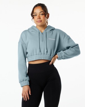 Alphalete Classicital Crop Donna Felpa Con Cappuccio Blu | 43JLUVRGI