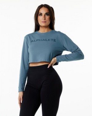 Alphalete Core LS Crop Donna Magliette Blu | 52BJPGSWY