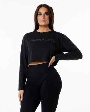 Alphalete Core LS Crop Donna Magliette Nere | 73TPIBRMS