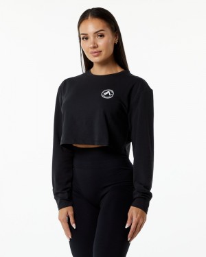 Alphalete Dynasty LS Crop Donna Magliette Nere | 40UBLGMOP