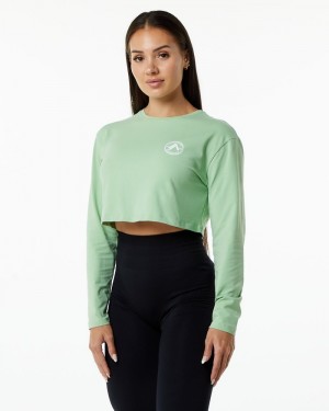 Alphalete Dynasty LS Crop Donna Magliette Verdi | 83JTMRLNI