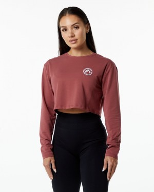 Alphalete Dynasty LS Crop Donna Magliette Bordeaux | 91JHXQYZT