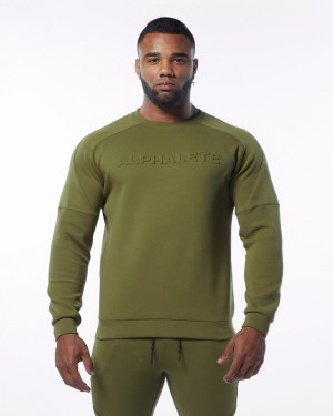 Alphalete ELMTS Crewneck Uomo Felpa Verde Oliva | 97RUITWQP