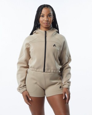 Alphalete ELMTS Full-Zip Crop Donna Giacche Marroni | 52XMJDRTP