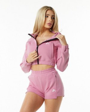 Alphalete ELMTS Full-Zip Crop Donna Giacche Rosa | 14ZIDXQNH