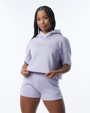 Alphalete ELMTS Half Sleeve Donna Felpa Con Cappuccio Viola | 36EGTILKC