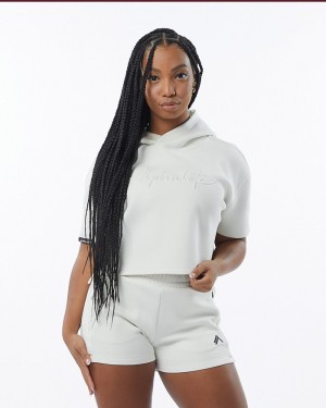 Alphalete ELMTS Half Sleeve Donna Felpa Con Cappuccio Crema | 41OFBVAHK
