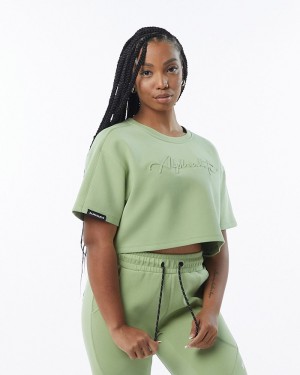 Alphalete ELMTS Half Sleeve Pullover Donna Felpa Verdi Chiaro | 30WQETPKC