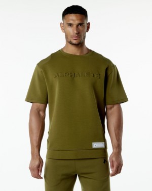 Alphalete ELMTS Half Sleeve Pullover Uomo Felpa Verdi | 76YJKBXVL