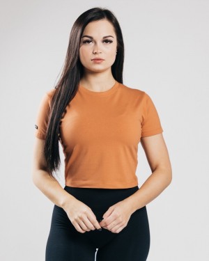 Alphalete Essential Sleeve Crop Donna Camicie Arancioni | 68ABGNVYZ