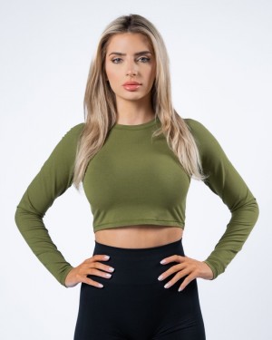 Alphalete Evo Long Sleeve Crop Donna Magliette Verdi | 72MDPEBUL