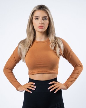 Alphalete Evo Long Sleeve Crop Donna Magliette Marroni | 56NATXJCO