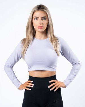 Alphalete Evo Long Sleeve Crop Donna Magliette Viola | 58BDQPLEZ