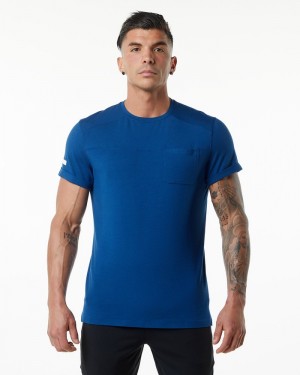 Alphalete Evo Pocket Uomo Camicie Blu | 36YZXVPHO