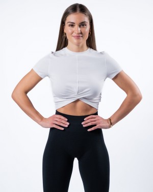 Alphalete Evo Twist Crop Donna Camicie Bianche | 29SELTQFM