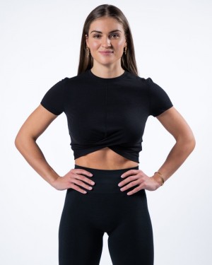 Alphalete Evo Twist Crop Donna Camicie Nere | 52EFCWQML
