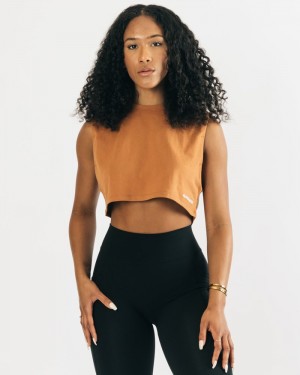 Alphalete Heavy Cotone Cropped Cutoff Donna Canotta Khaki | 46BXNFJEZ