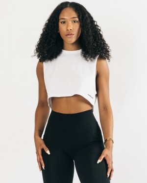 Alphalete Heavy Cotone Cropped Cutoff Donna Canotta Bianche | 26GNOVXCI
