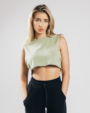 Alphalete Heavy Cotone Cropped Cutoff Donna Canotta Verde Oliva | 71COQIBJN
