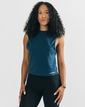 Alphalete Heavy Cotone Cutoff Donna Canotta Blu Marino | 42EPFIYTK