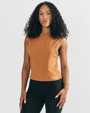 Alphalete Heavy Cotone Cutoff Donna Canotta Khaki | 41CVOKHEI