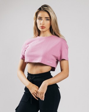 Alphalete Heavy Cotone Dropped Shoulder Crop Donna Camicie Rosa | 40MGCASJL