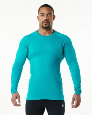 Alphalete Hero Long Sleeve Uomo Camicie Blu | 18CSQUIEV