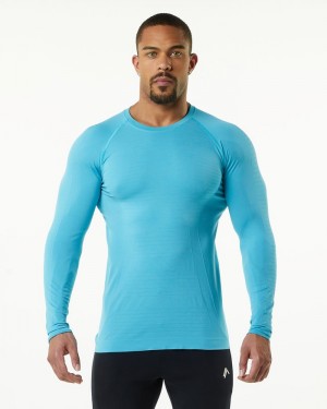 Alphalete Hero Long Sleeve Uomo Camicie Blu | 09MAUCOHW