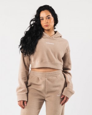 Alphalete King Crop Donna Felpa Con Cappuccio Beige | 60FTWMYCL