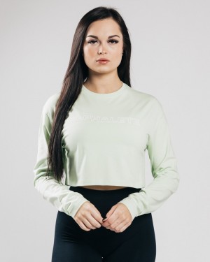 Alphalete Outlined Long Sleeve Crop Donna Magliette Verde Oliva | 39DXONKYE