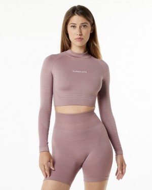 Alphalete Ozone High Neck LS Crop Donna Magliette Viola | 43YMVNJFB