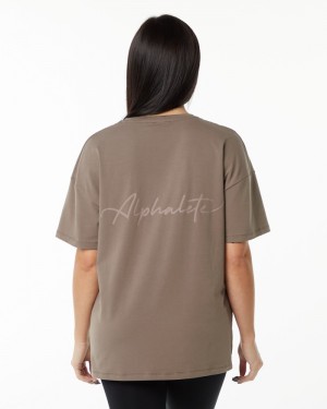 Alphalete Signature Oversized Donna Camicie Beige | 05NWCAKHU