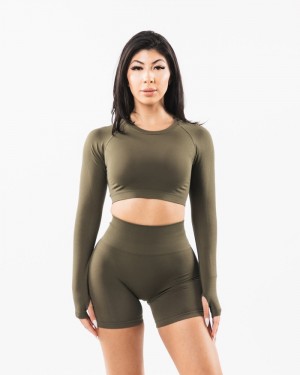 Alphalete Stratus LS Crop Donna Magliette Grigie | 65JKNFZXT