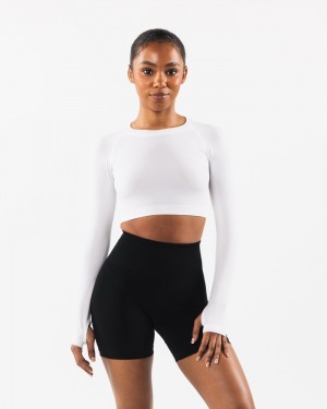 Alphalete Stratus LS Crop Donna Magliette Bianche | 57BFEAPIM