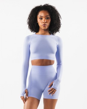 Alphalete Stratus LS Crop Donna Magliette Blu | 45QRYGNTM