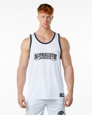 Alphalete Varsity Basketball Jersey Uomo Canotta Bianche | 61HDISYMC