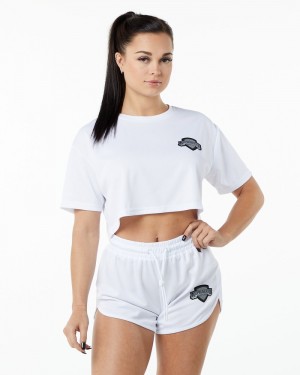 Alphalete Varsity Crop Donna Camicie Bianche | 50BPLZMIG