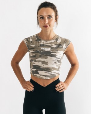 Alphalete Velocity Crop Donna Camicie Marroni Camouflage | 26MDRJCWG