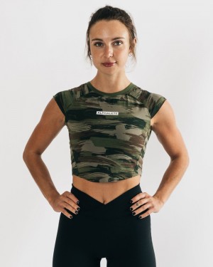 Alphalete Velocity Crop Donna Camicie Verde Oliva Camouflage | 68ELITKZX