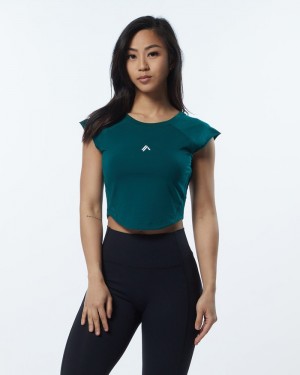 Alphalete Velocity Crop Donna Camicie Verde Acqua | 06HGEATPQ