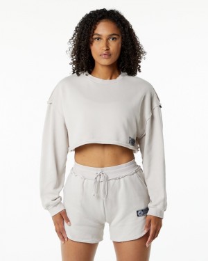 Alphalete Very Terry Crop Pullover Donna Felpa Bianche | 90FHBZDCR