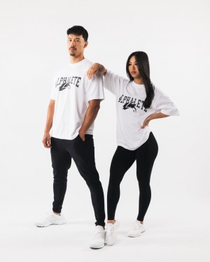 Alphalete Wolf Head Donna Camicie Bianche Nere | 45UWCZOMP