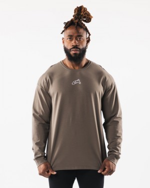 Alphalete Wolf Head LS Uomo Camicie Grigie Marroni | 03KIRVMAN